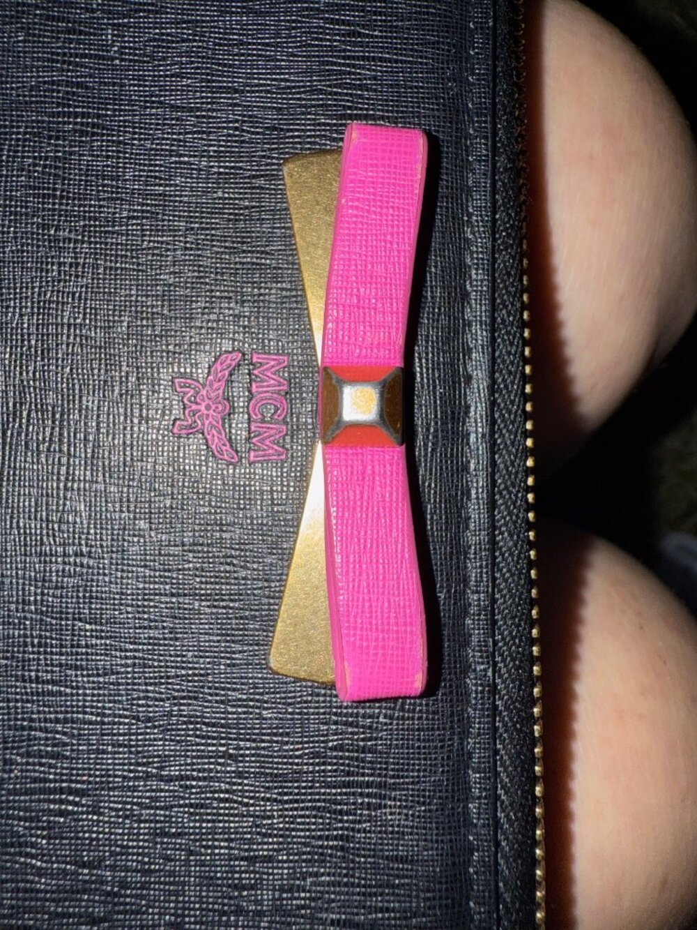 MCM Black Leather Wallet with Pink and Gold Bow - Picture 2 of 5